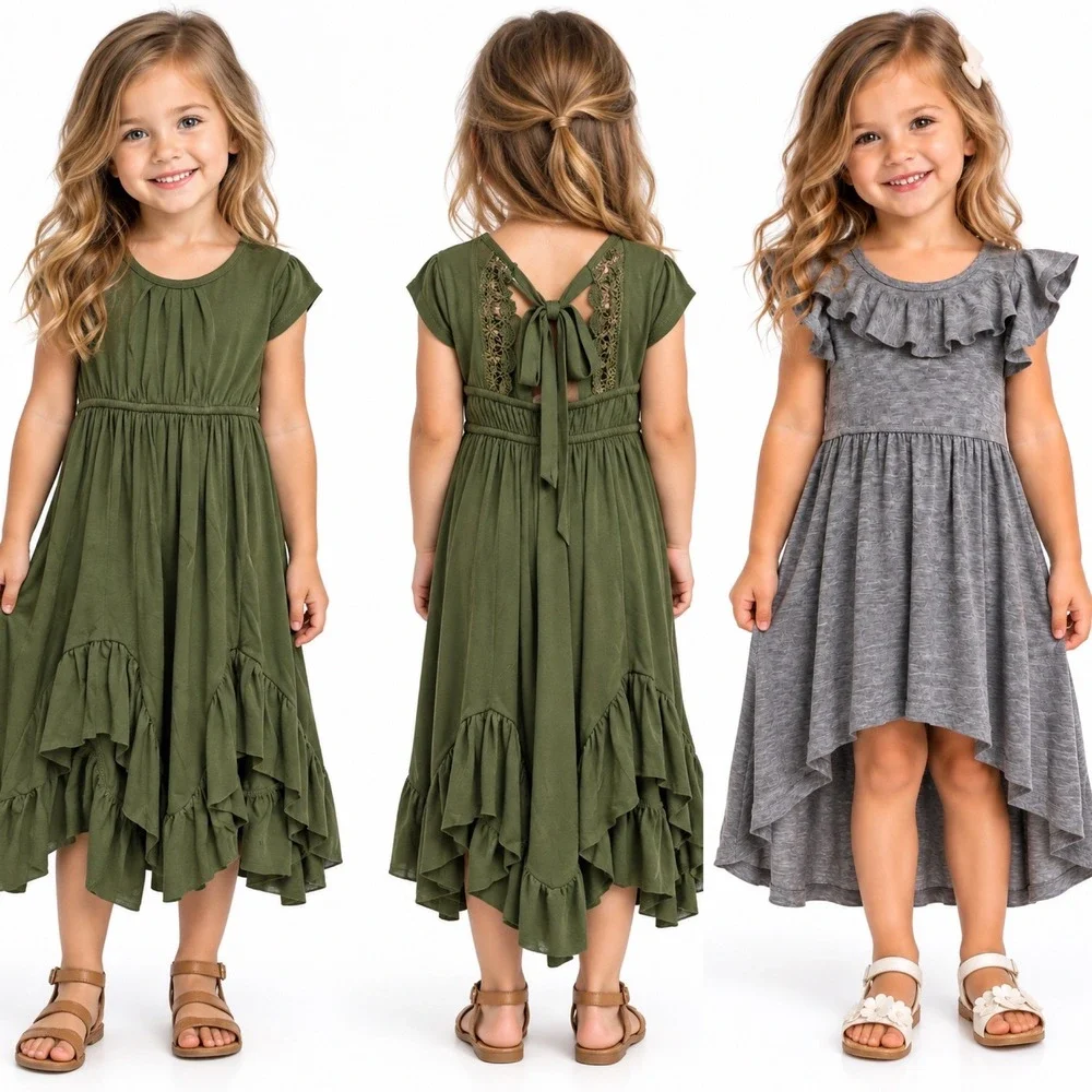 Mia Joy Dress Set Size 3 Bundle Olive Braelyn Gray Nyla High-Low Ruffle